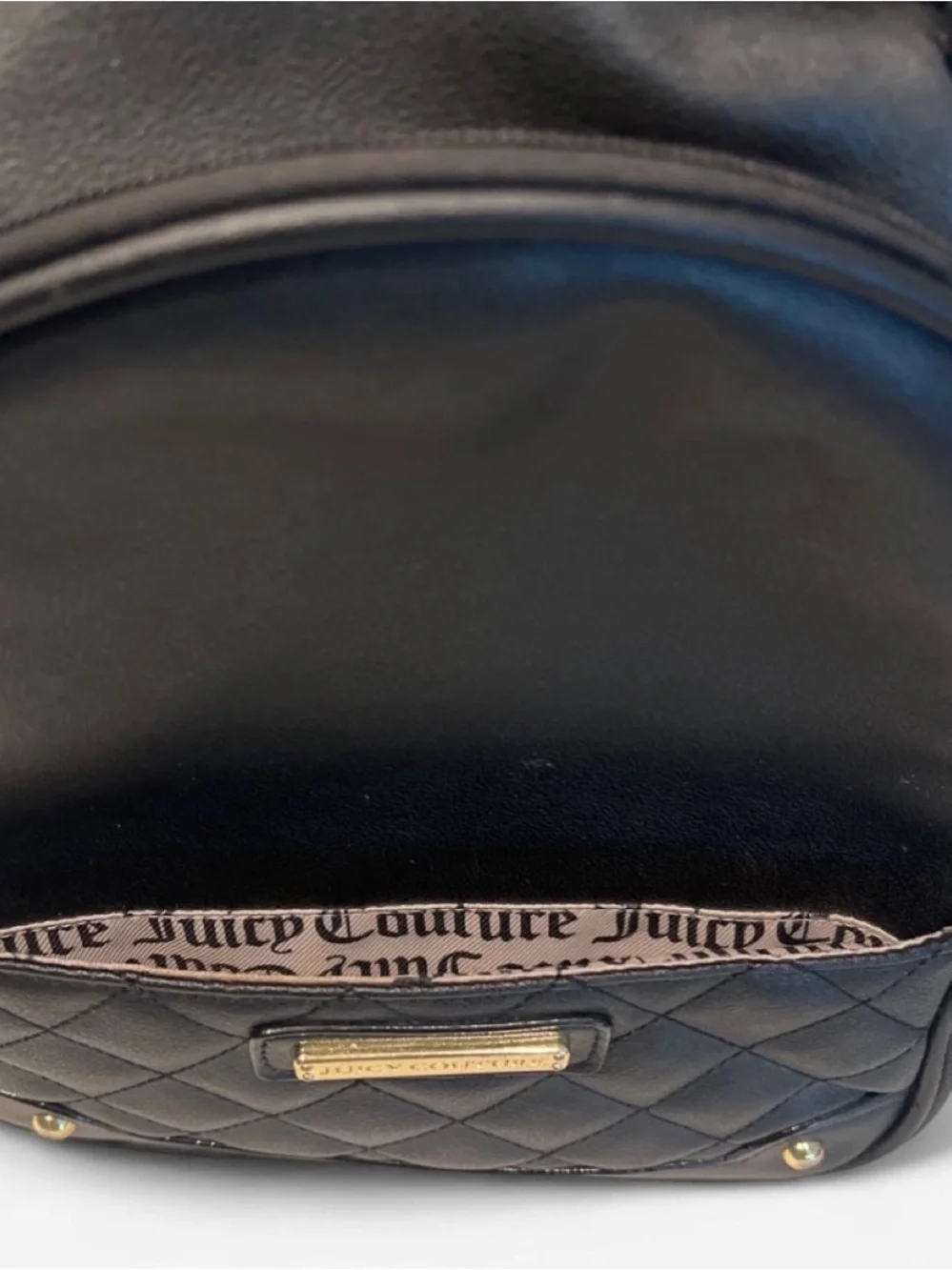 Juicy Couture Black Quilted Mini Backpack with Logo Plate